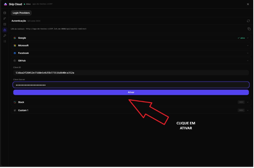 Skip Cloud — Ativar GitHub