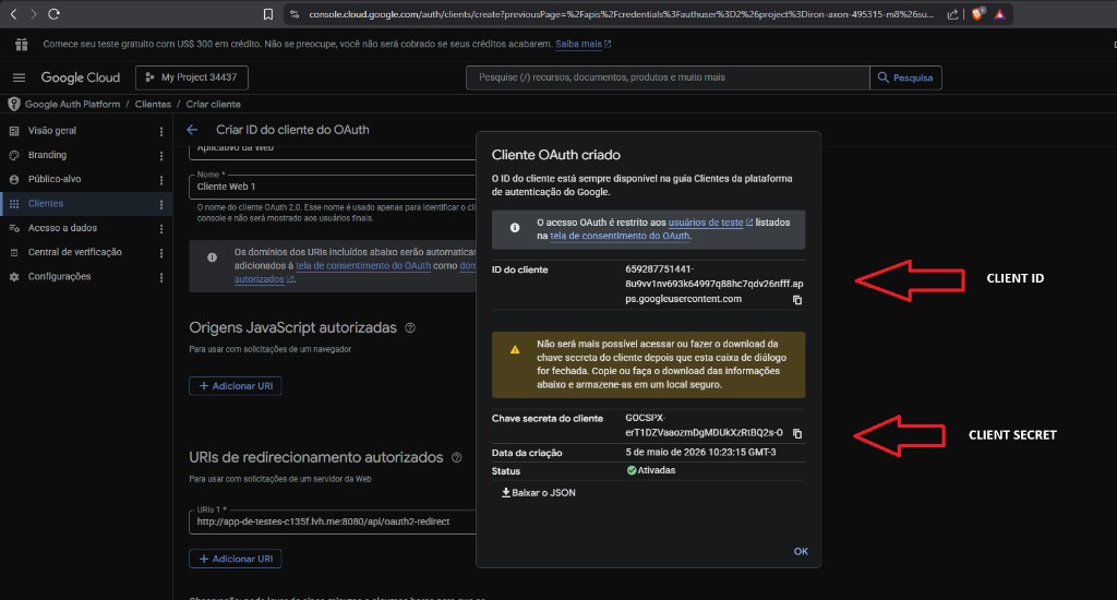 Google Cloud Console — Client ID e Client secret