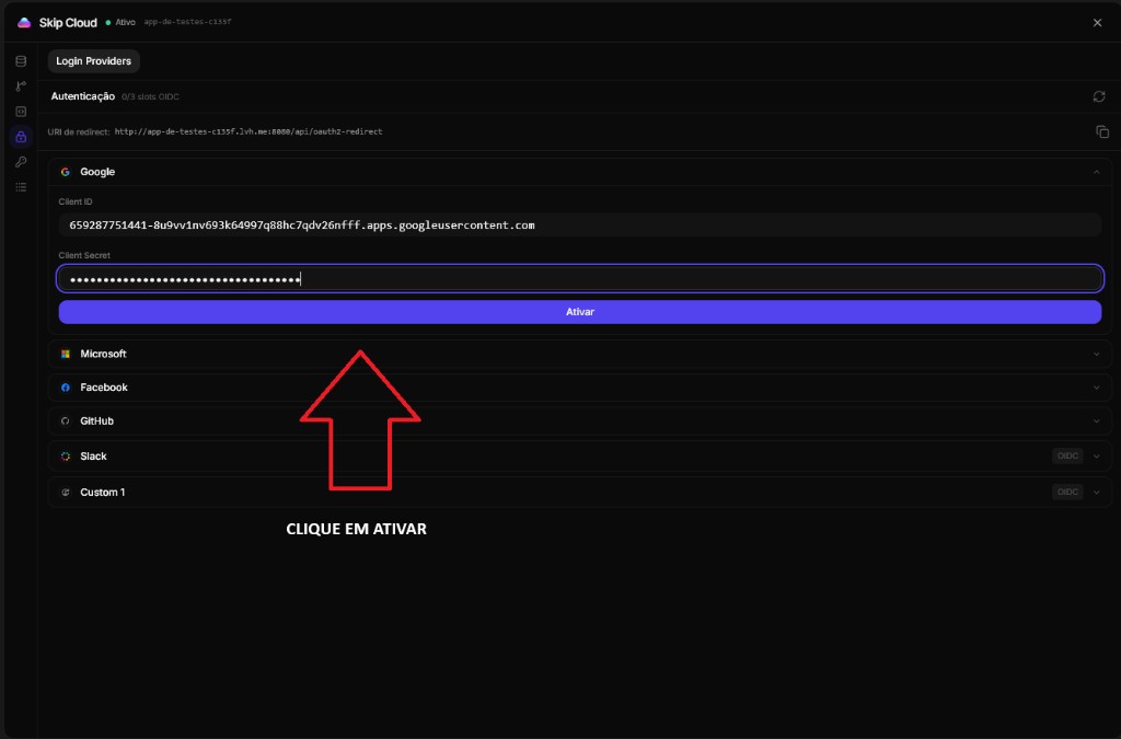 Skip Cloud — Ativar Google