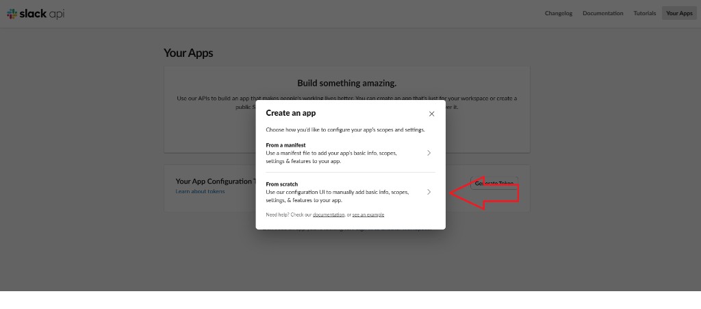 Slack — criar app a partir do zero